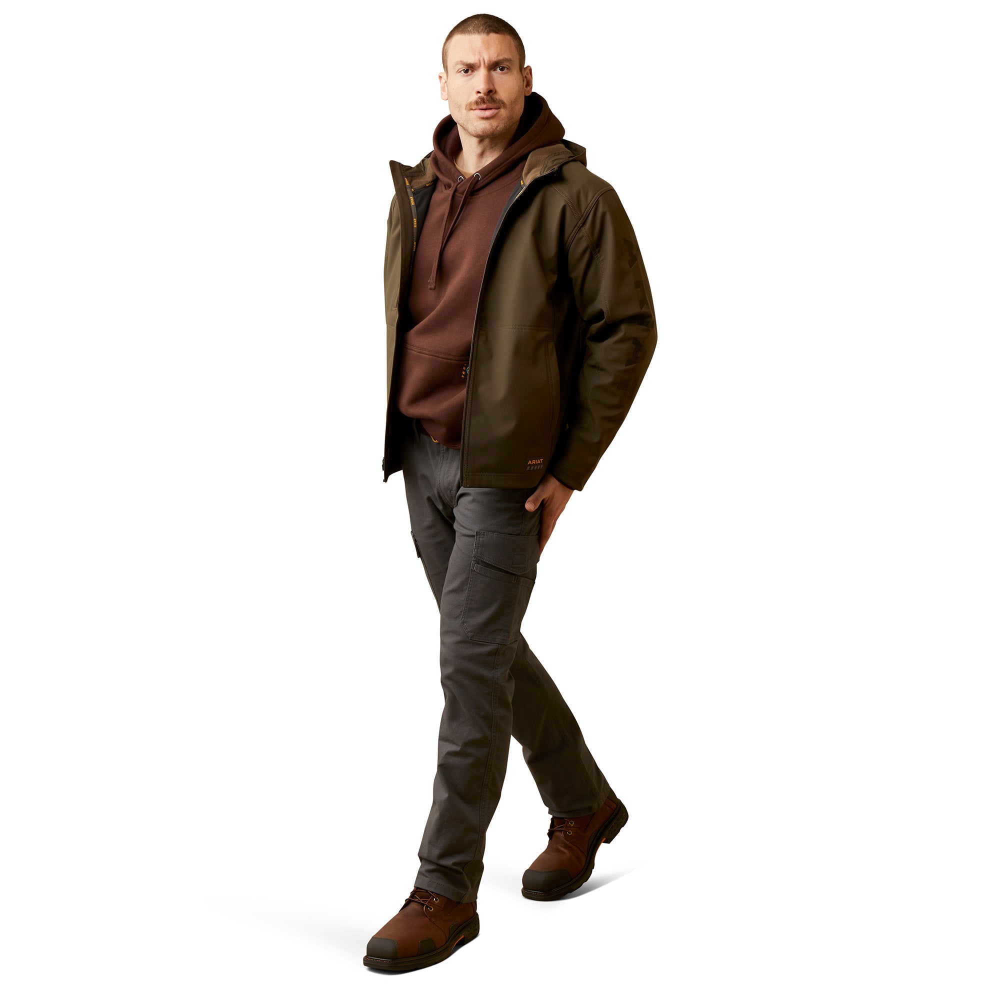 Rebar Stretch Canvas Softshell Hooded Logo Jacket - Image 6