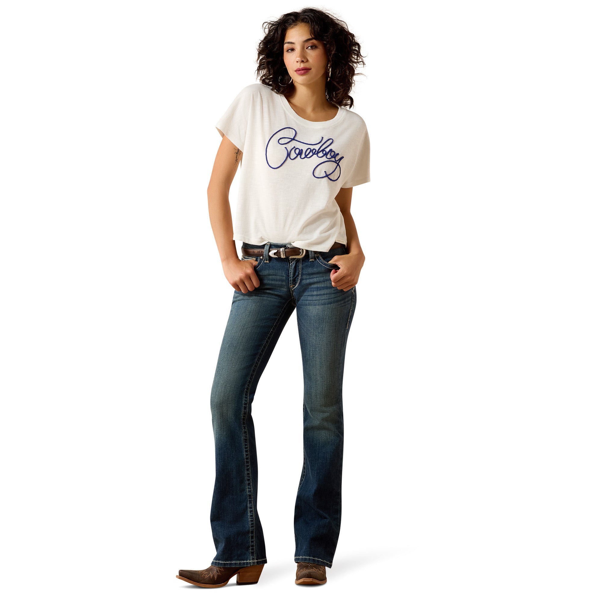 R.E.A.L. Mid Rise Stretch Whipstitch Boot Cut Jeans - Image 3